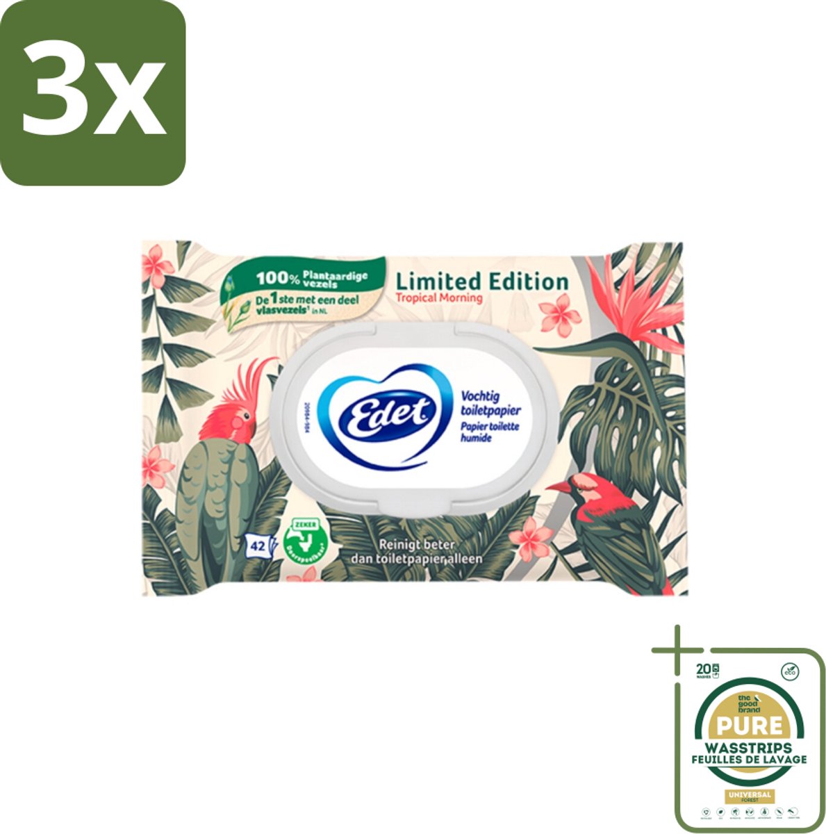 3 x Edet – Vochtig Toiletpapier – Paradise Dream - Grootverpakking - Vochtig Toiletpapier - Gevoelige Huid - PH-neutraal - Dermatologisch Getest - Toiletpapier Met Oliën