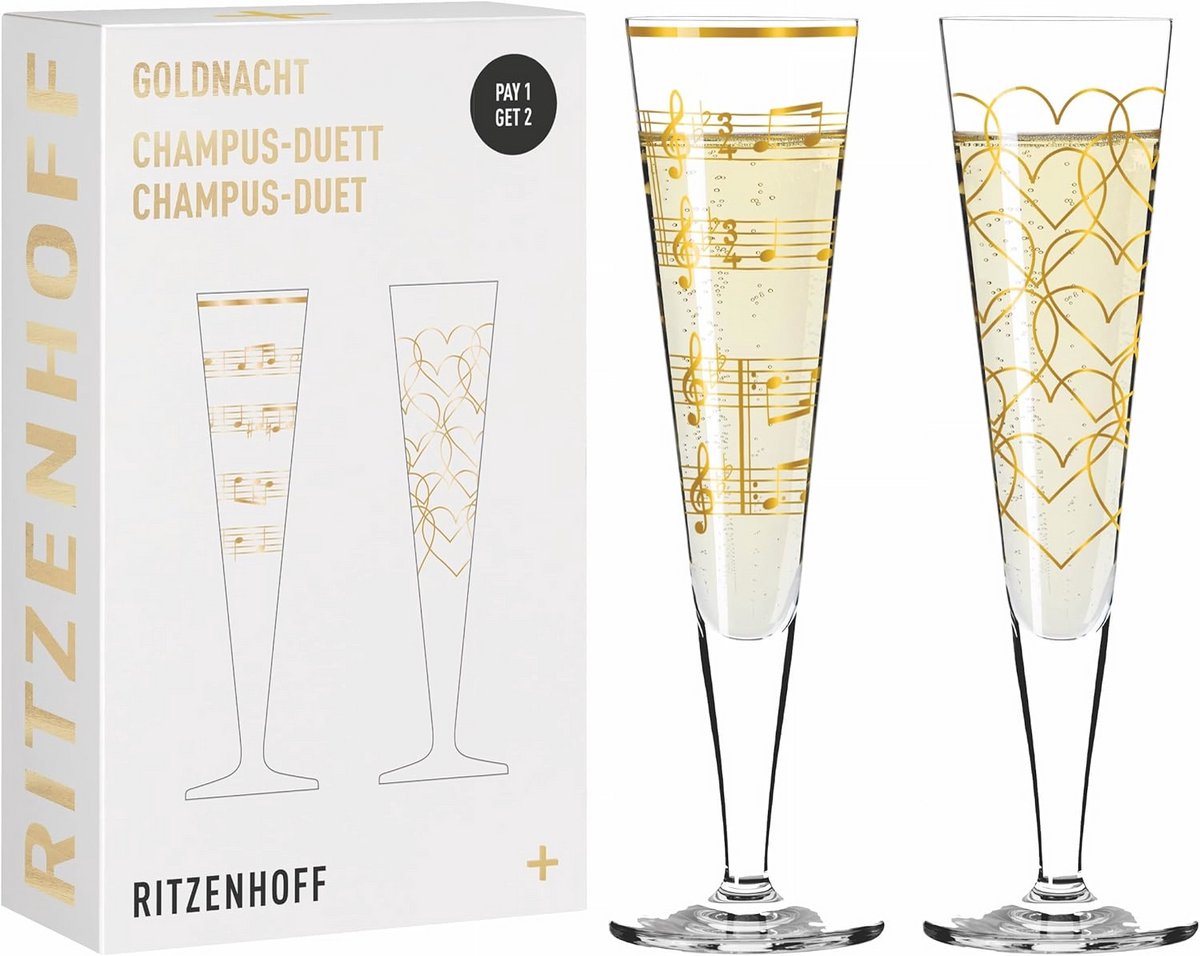 Elegante champagneglazen set - 200 ml - Goud décor - 2 stuks - Perfect voor elke gelegenheid