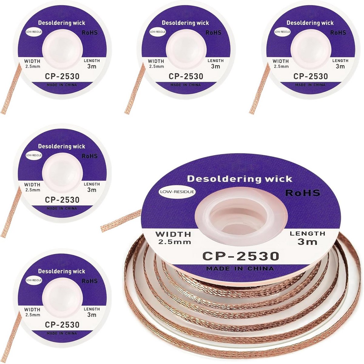 Desoldeersleuven 2,5 mm x 3 m - Set van 5 - Perfect voor precisiesolderen en reparaties van elektronica