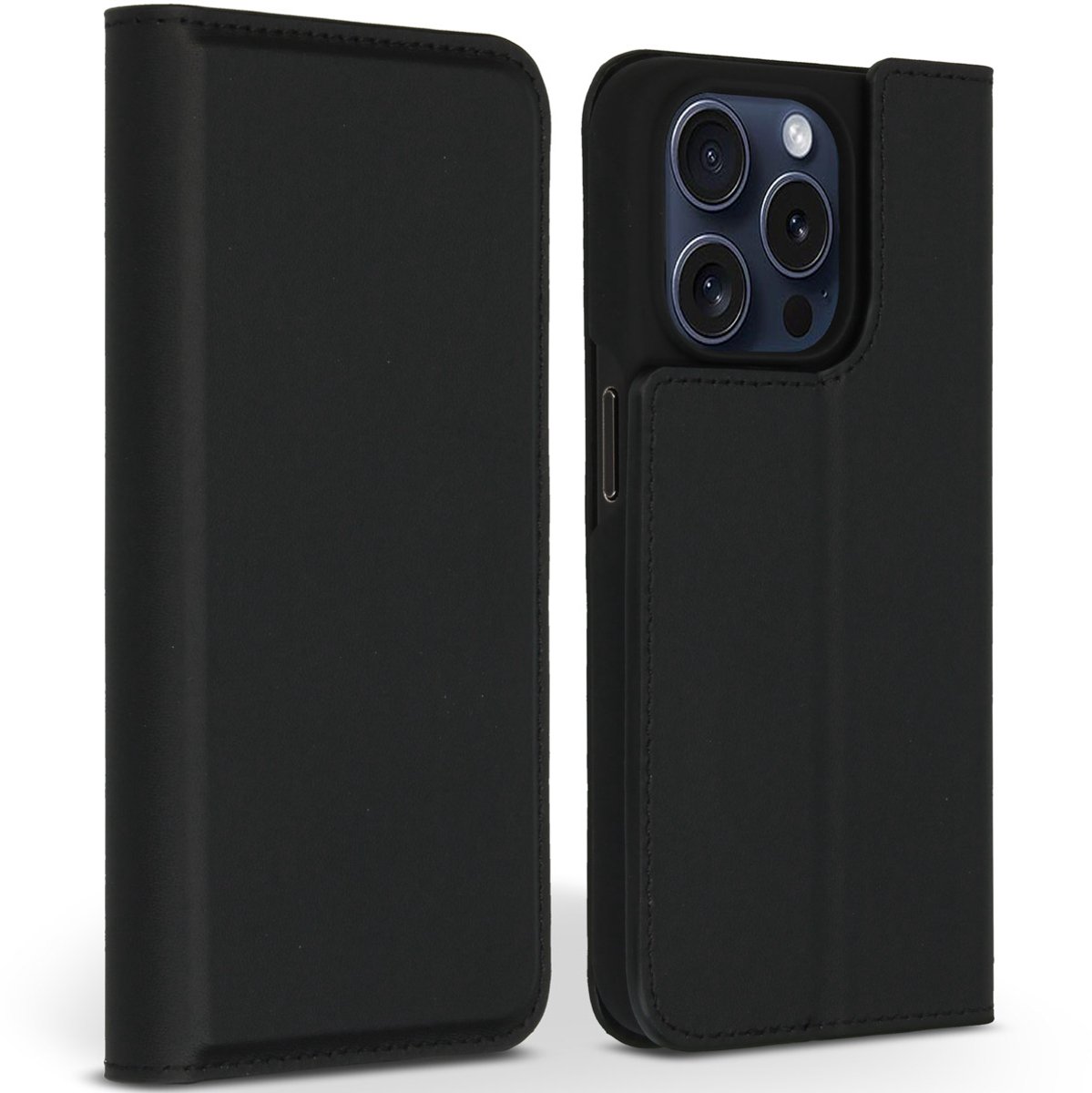 Accezz Hoesje - Geschikt voor Apple iPhone 15 Pro - Premium Leather Slim Bookcase - Zwart