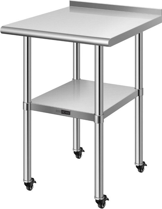 Roestvrijstalen werktafel 24x24 inch met backsplash en wielen voor commerciële keuken