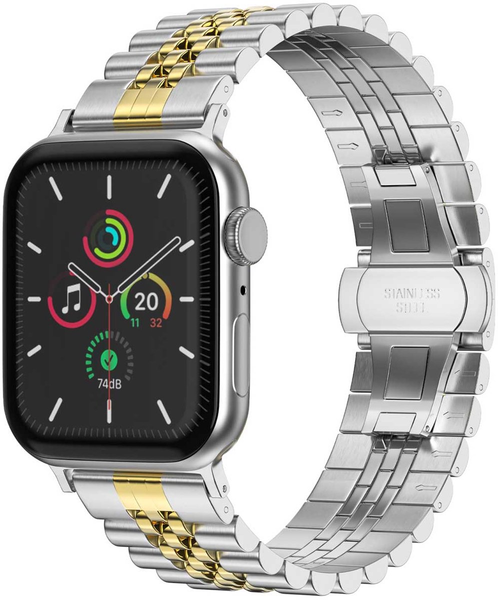 Selencia Jubilee stalen bandje geschikt geschikt voor Apple Watch Series 1 / 2 / 3 / 4 / 5 / 6 / 7 / 8 / 9 / SE / Ultra (2) - 42 / 44 / 45 / 49 mm - Zilver / Goud