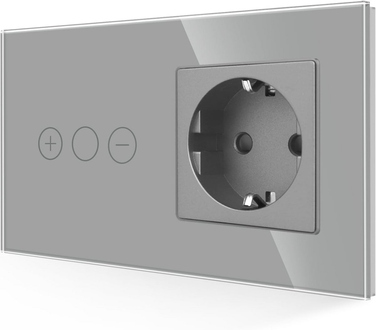 Dimschakelaar met Stopcontact - Aanraakgevoelige Dimmer met LED Achtergrondverlichting - Grijs, 157 x 86 mm