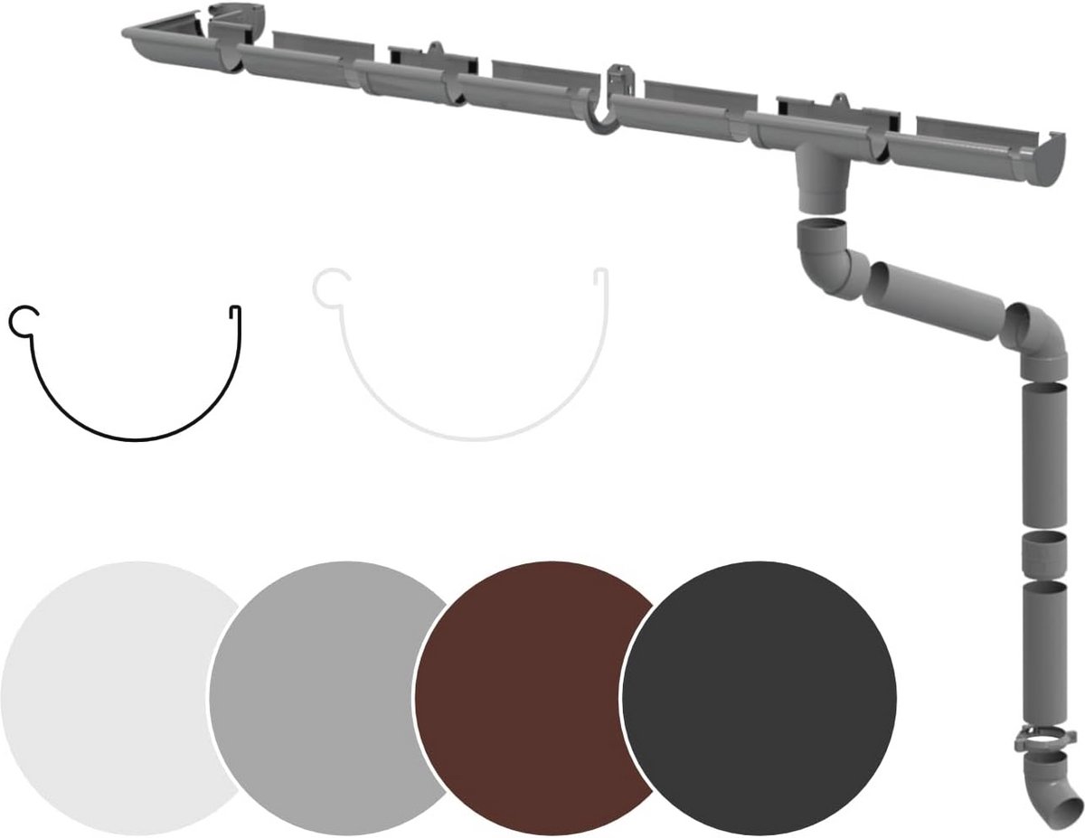Regengoten Complete Set voor Dakoppervlakken tot 100 m² - PVC-U Kunststof in 4 Kleuren
