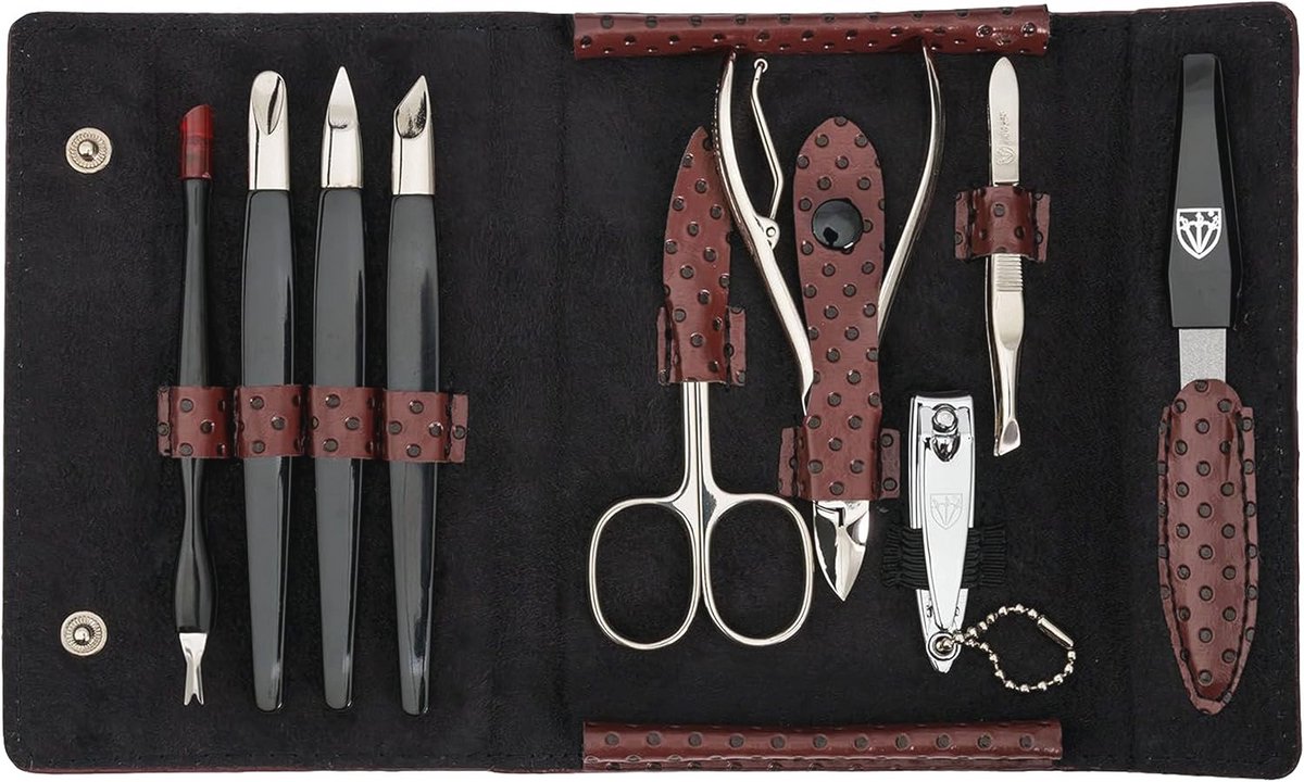 Nagelverzorgingsset - 9-delig Luxe Manicure en Pedicure Set, Wijnrood Kunstleer