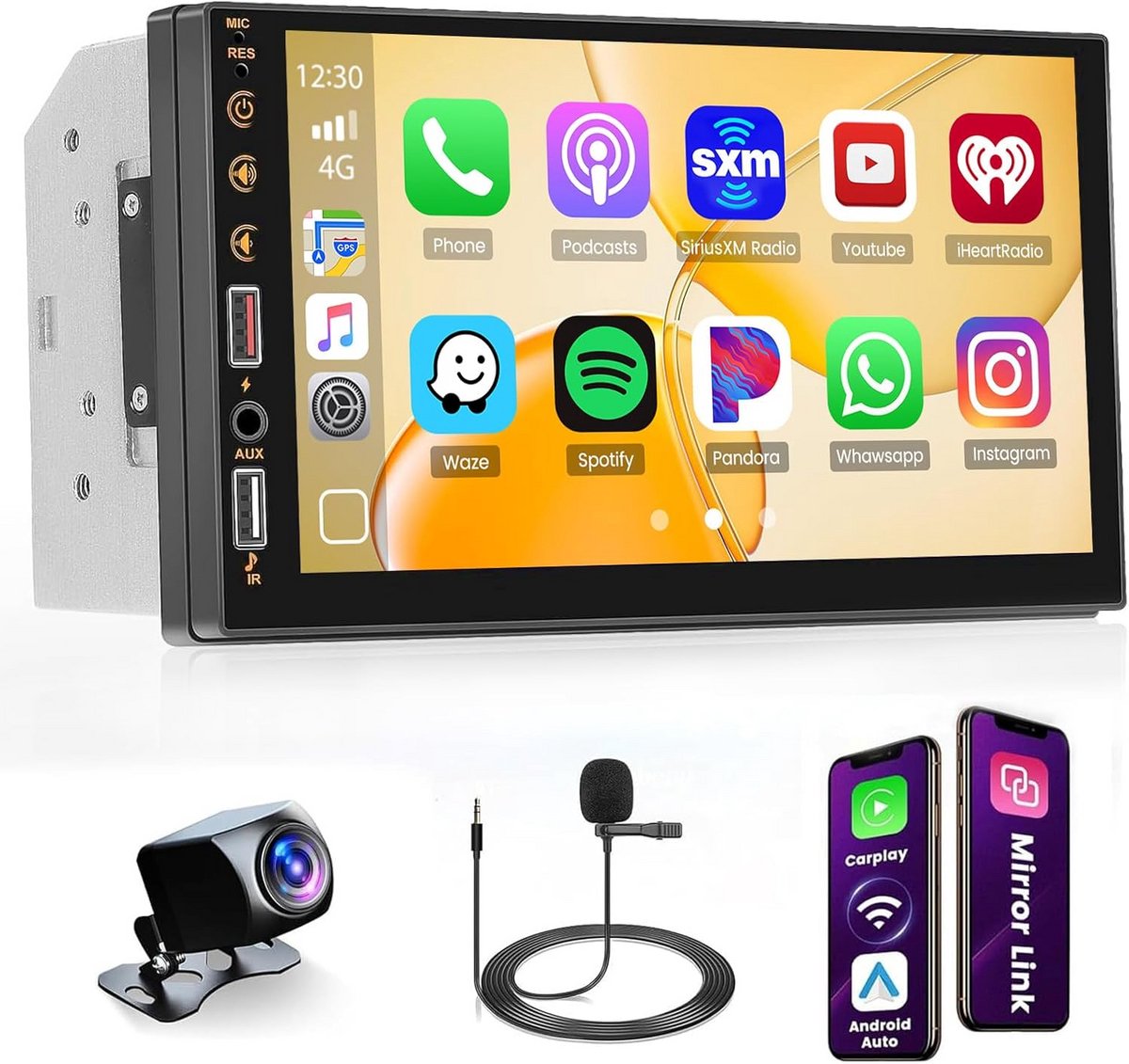 Hikity 2 DIN Bluetooth Handsfree Car Radio, 7 Inch Touchscreen MP5 Speler met AUX USB EQ FM Radio Stuurwielbediening MIC Achteruitrijcamera
