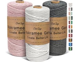 OurTop Premium Macrame Yarn Set of 3 3 mm x 100 m Macrame Cord Cord Macrame Cord Yarn for DIY Craft Weaving Decoration Plant Hanger (Nature, Blush, Grey)