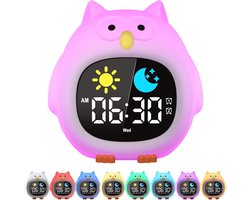 YISSVIC Kids Wekker Digitale Wekker Nachtkastje met Siliconen Nachtlampje Uil Stijl