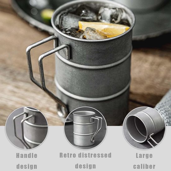 LNGJIN Camping cup made of steel, metal cup, camping wine glass, coffee cup with handle, stainless steel tea cup, vintage style camping cup, 380 ml, suitable as a party, camping gift and more. — afbeelding 3