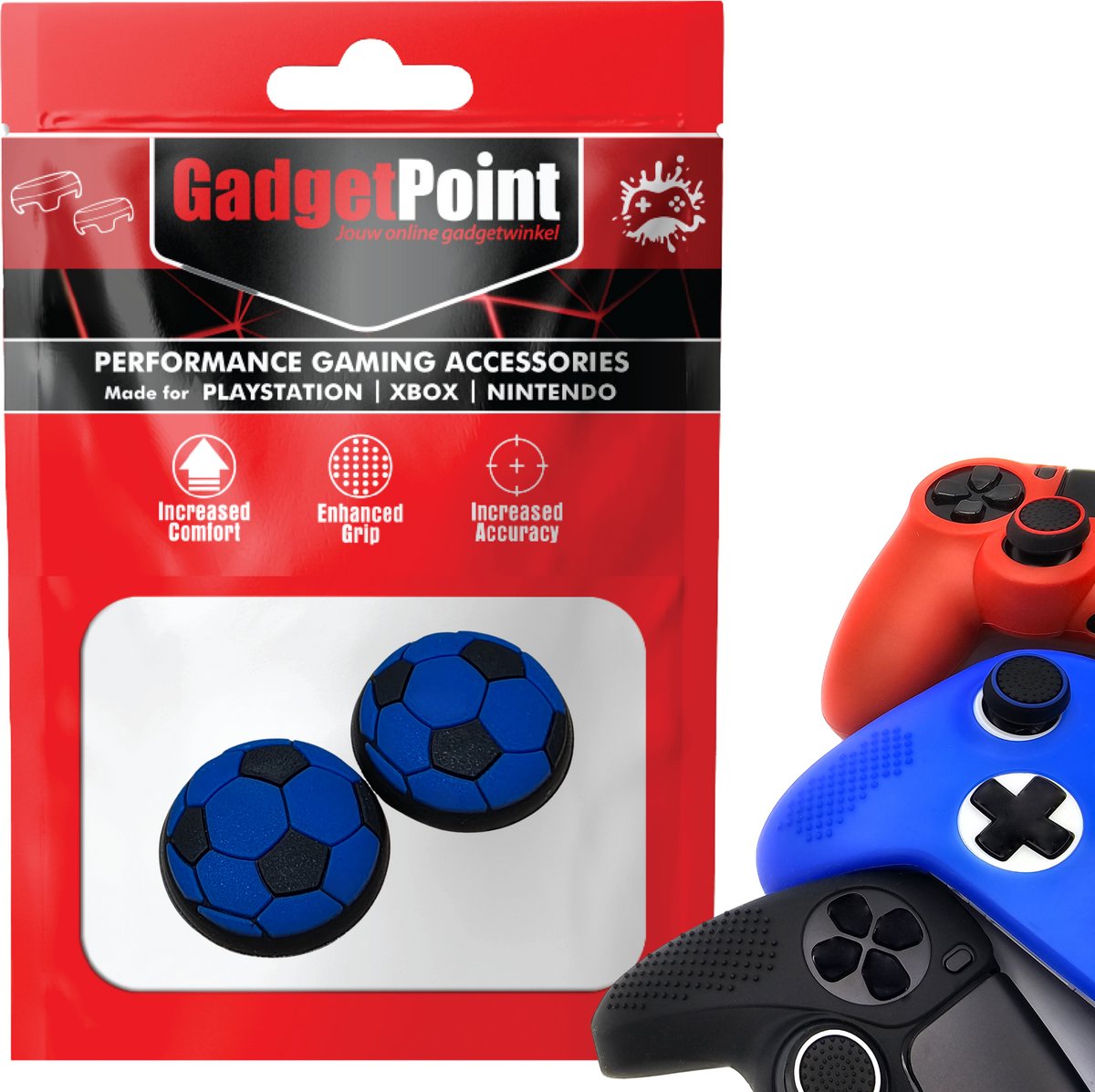 Gadgetpoint - Thumb Grips voor PlayStation, PS5, Xbox X/S, One & Switch Pro Controller - Gaming Thumbgrips - Performance Anti-Slip Thumbsticks - Bescherming Accessoires - Voetbal - Blauw