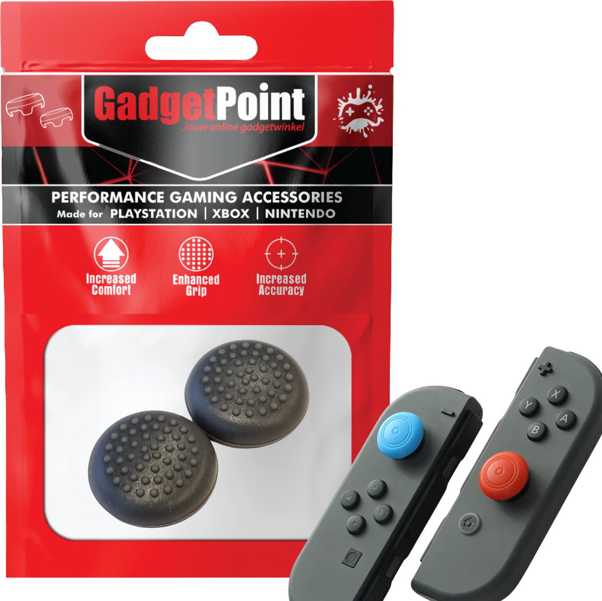 Gadgetpoint - Thumb Grips voor Nintendo Switch Joy-Con Controllers - Gaming Thumbgrips - Performance Anti-Slip Thumbsticks - Bescherming Accessoires - Thumbs Stippen - Grijs