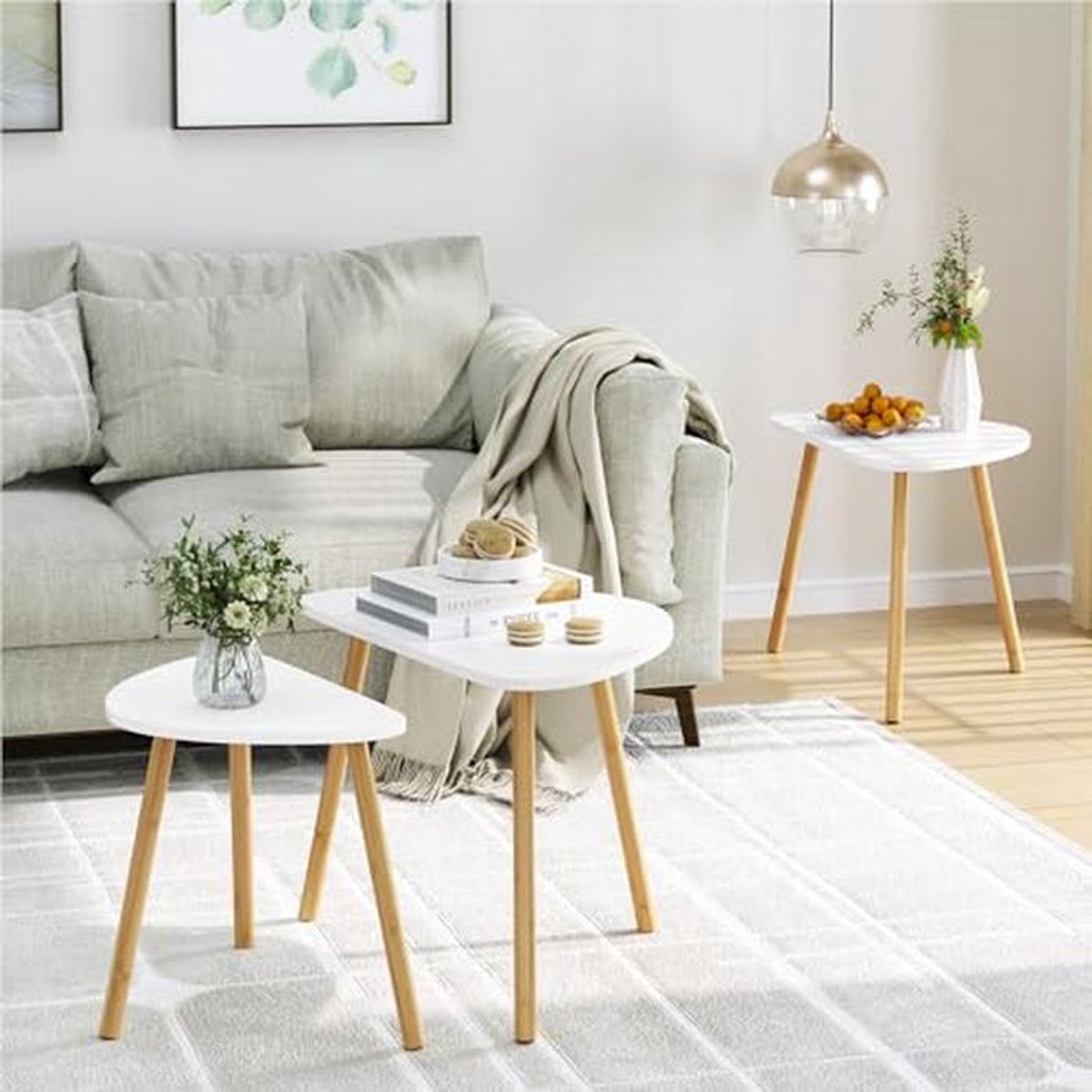 Set van 3 Bijzettafels voor Woonkamer en Tuin - Wit