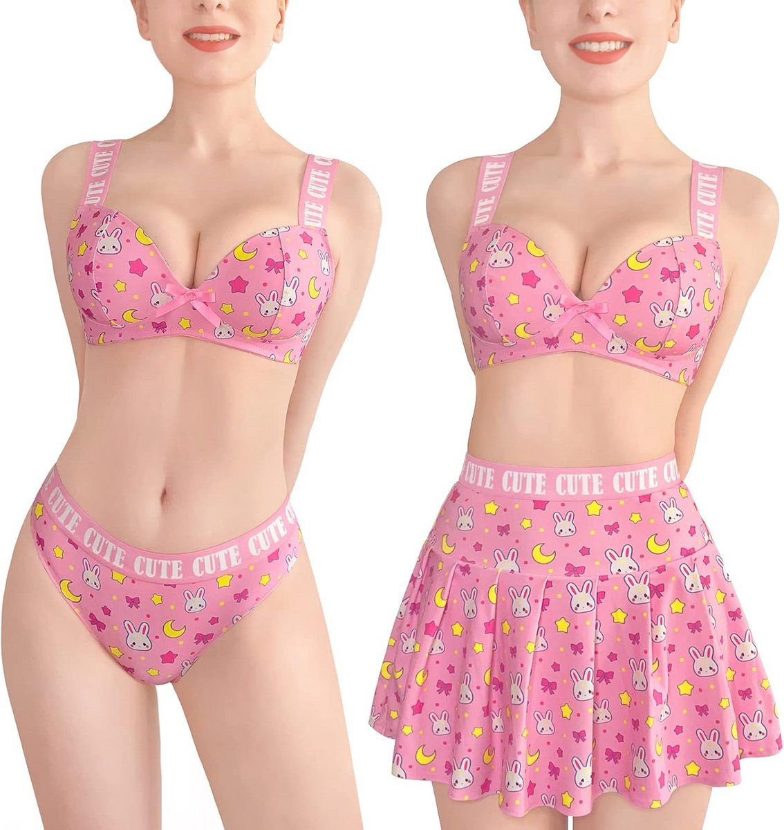 Sexy 3-delige Plus Size Lingerieset met Hoge Taille Rok, Bralette en Slip