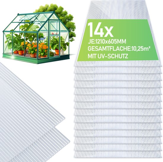 14x Polycarbonaat Kasplaten 4 mm Transparant 60,5×121 cm 14x