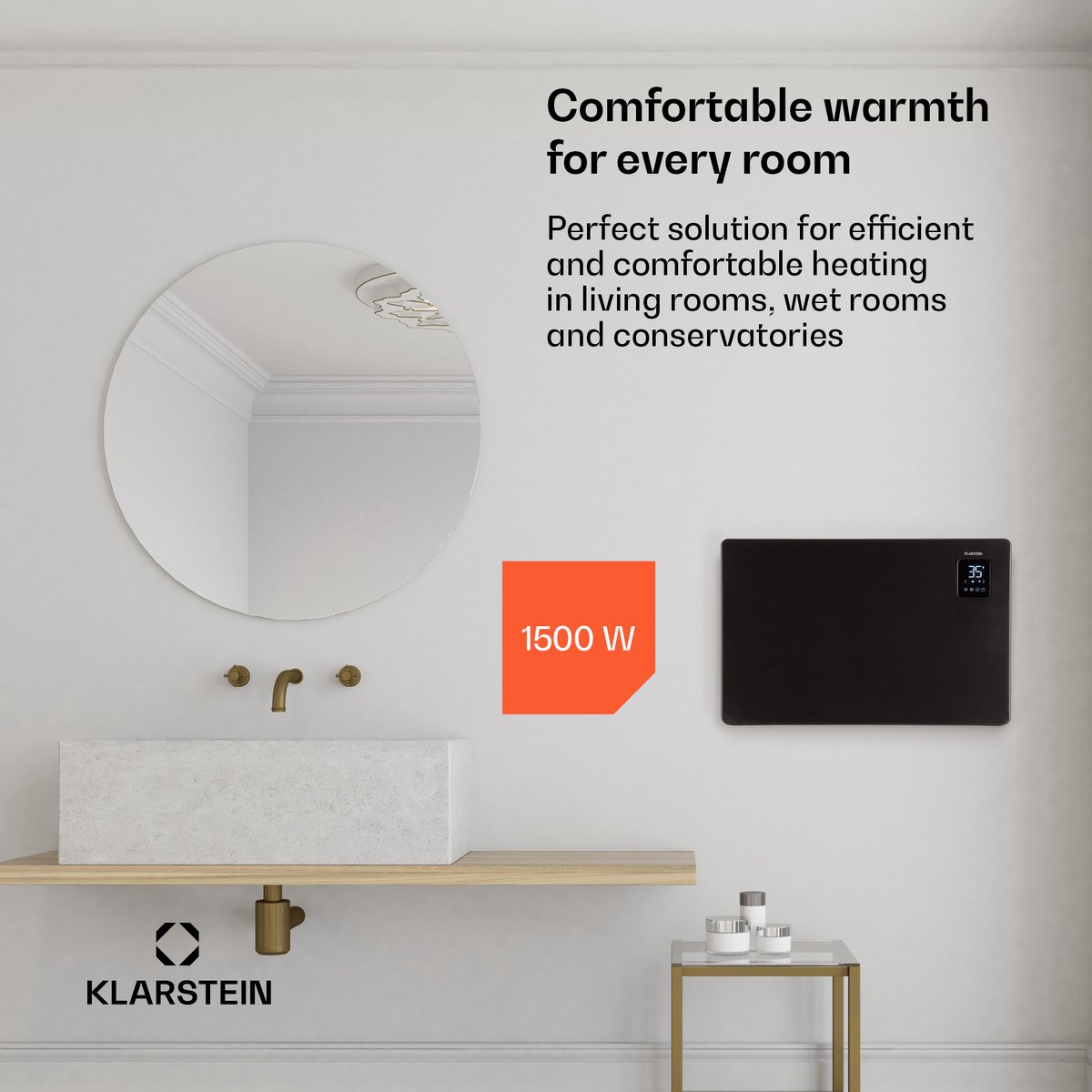 Klarstein elektrische kachel, convectiekachel, vrijstaand of wandmodel, energiebesparende elektrische kachel, app-gestuurd, stille elektrische kachel, vrijstaande elektrische radiator met thermostaat, 1500 W – foto 3