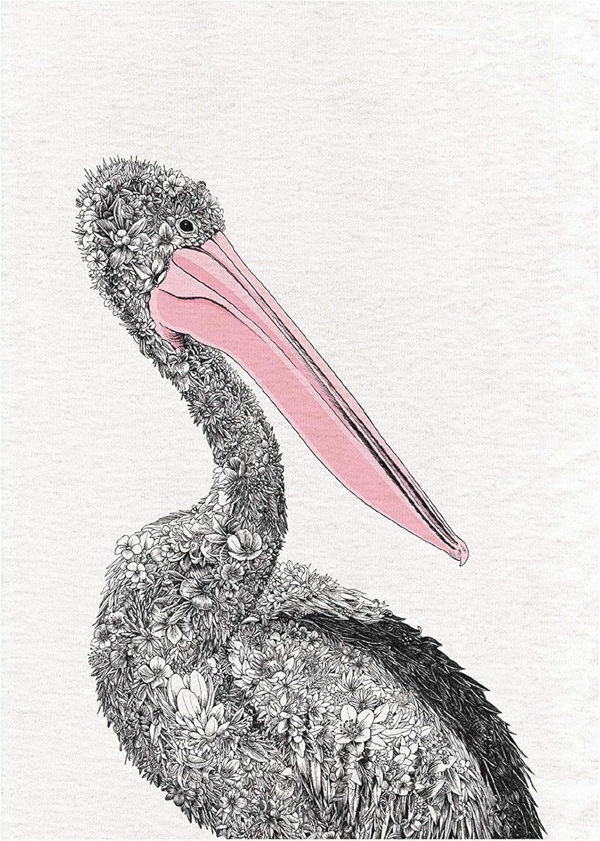 Katoenen Theedoek met Australische Pelikaan - Zwart/Wit 50 x 70 cm