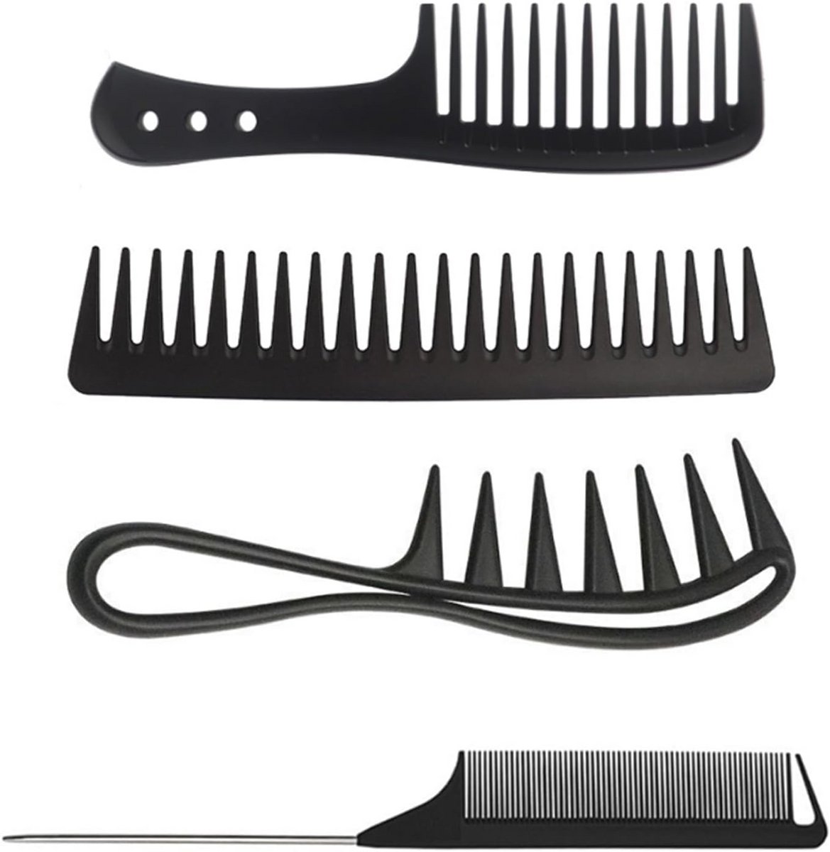 Set van 4 antistatische haarkammen voor alle haartypes - ideaal voor krullend haar