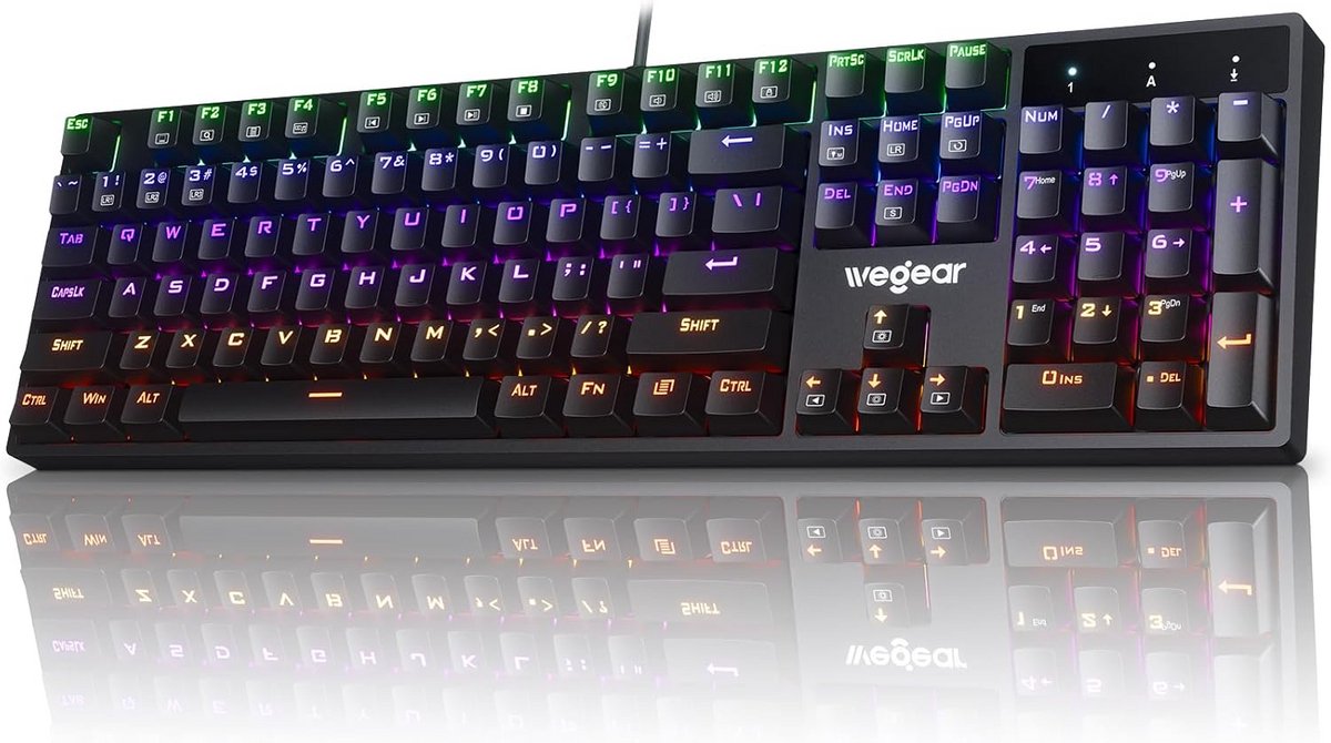 Mechanisch Gaming-Toetsenbord met RGB Verlichting en Blauwe Schakelaars - 104 Toetsen, Ergonomisch Ontwerp, Anti-Ghosting