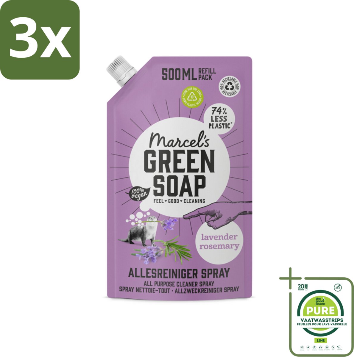 3 x Marcel's Green Soap - Allesreiniger Spray - Navulling - Lavendel & Rozemarijn - Frisse reiniging - 500 ml - Grootverpakking - Allesreiniger - Schoonmaakproduct - Biologisch Afbreekbaar - Vegan - Lavendel