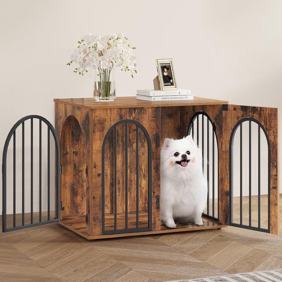 Stoere houten hondenbench - rustiek en industrieël - Château Rustique Stoere houten hondenbench - rustiek en industrieël - Château Rustique