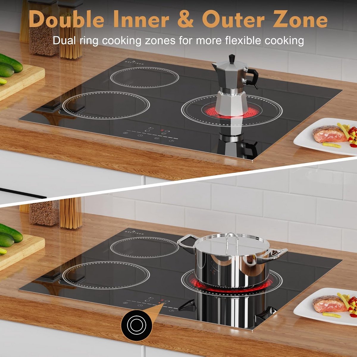 Inbouw Keramische Kookplaat 60 cm met 3 Zones en Slider Touch Controle - 5200W