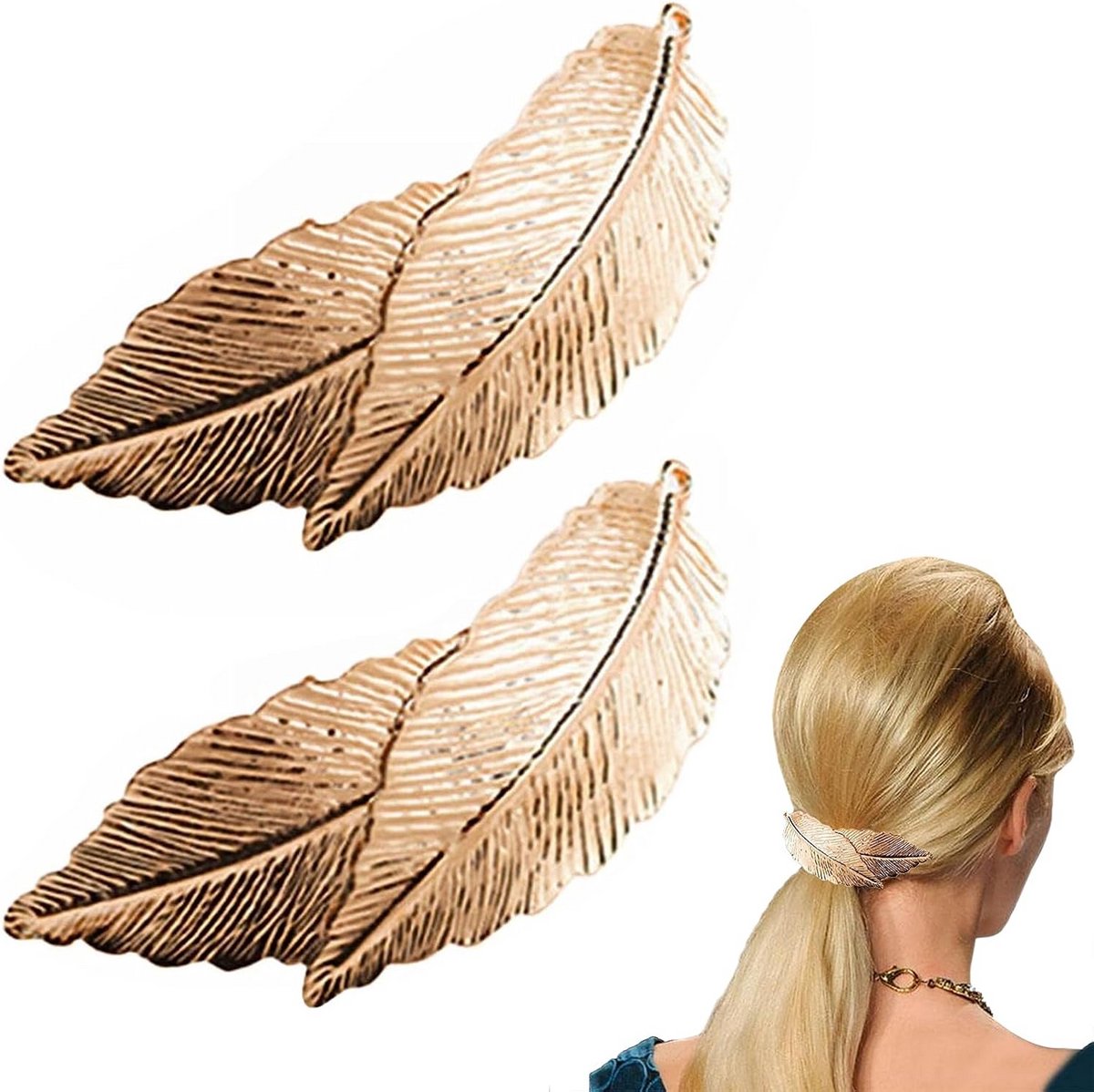 Set van 2 Vintage Blad Haarclips Goudkleurig Metalen Haaraccessoire