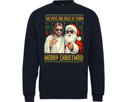 Kersttrui Christmas Boys Are Back In Town | Pulls de Noël moches pour hommes et femmes | Pull de Noël | Marine | taille L.