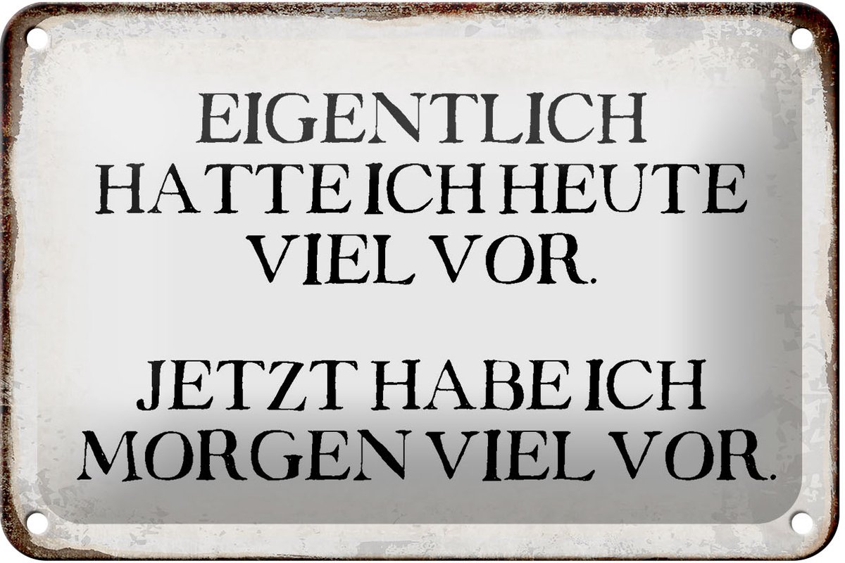 Blechschild Spruch 18x12cm eigentlich hatte heute viel vor