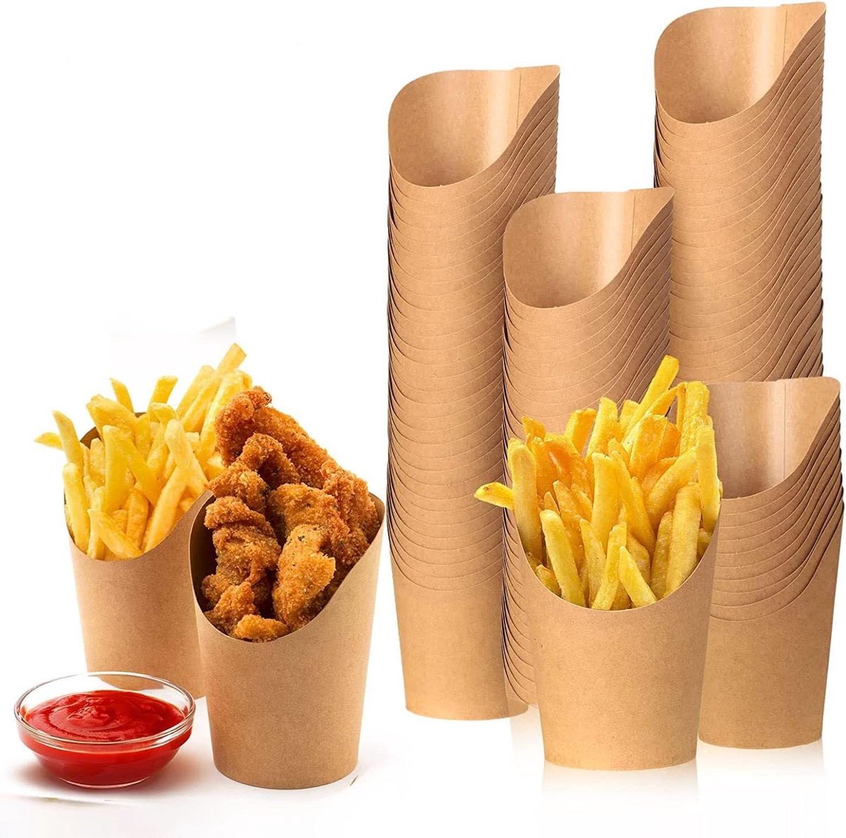 Kraftpapieren bekers - 50 stuks - ideaal voor snacks op feestjes - 350 ml