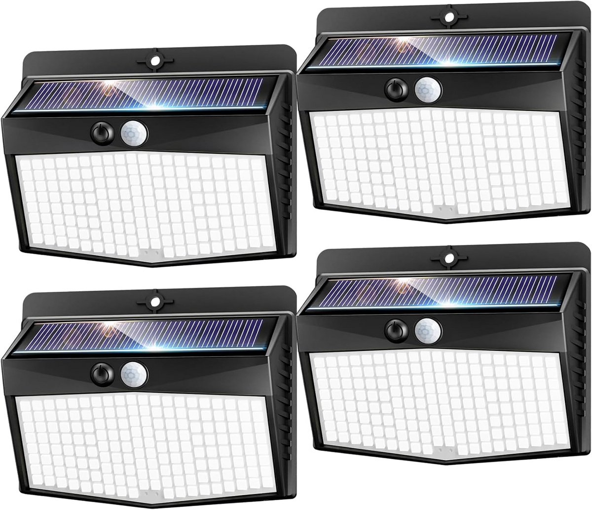4 Stuks Led Buitenlampen met Zonnepaneel en Bewegingsmelder - Waterdicht (IP65)