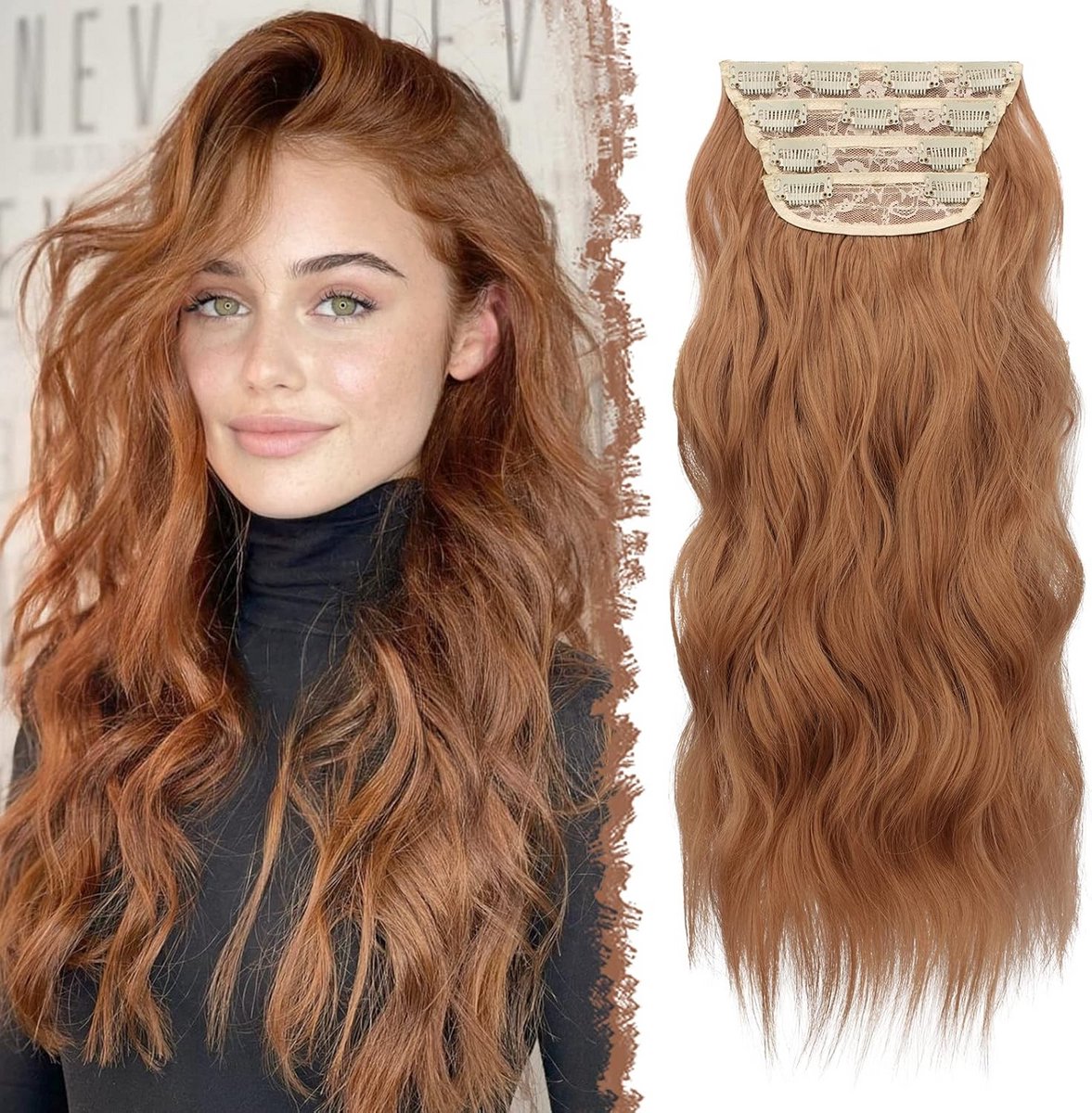 Gave Golvende Clip-in Haarverlenging 4 Delig 50cm Vol & Lang Synthetisch Haarstuk