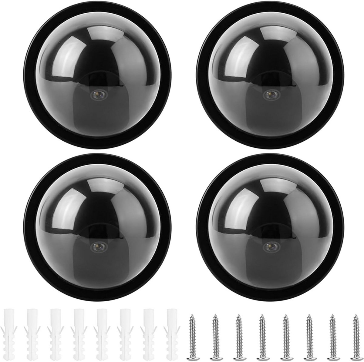 Set van 4 Dome Beveiligingscamera Simulatie Camera's met Knipperend LED Licht Zwart Opschik