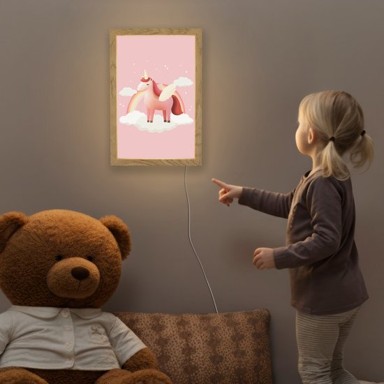 Nachtlampje 20x30 cm - Kinder lamp - Eenhoorn - Vleugels - Roze - Regenboog - Tafellamp kinderkamer - Slaapkamer lamp - Bedlamp kinderen - Kinderlampje stopcontact - Wandlamp babykamer - Nachtlampjes van Merkloos — afbeelding 5