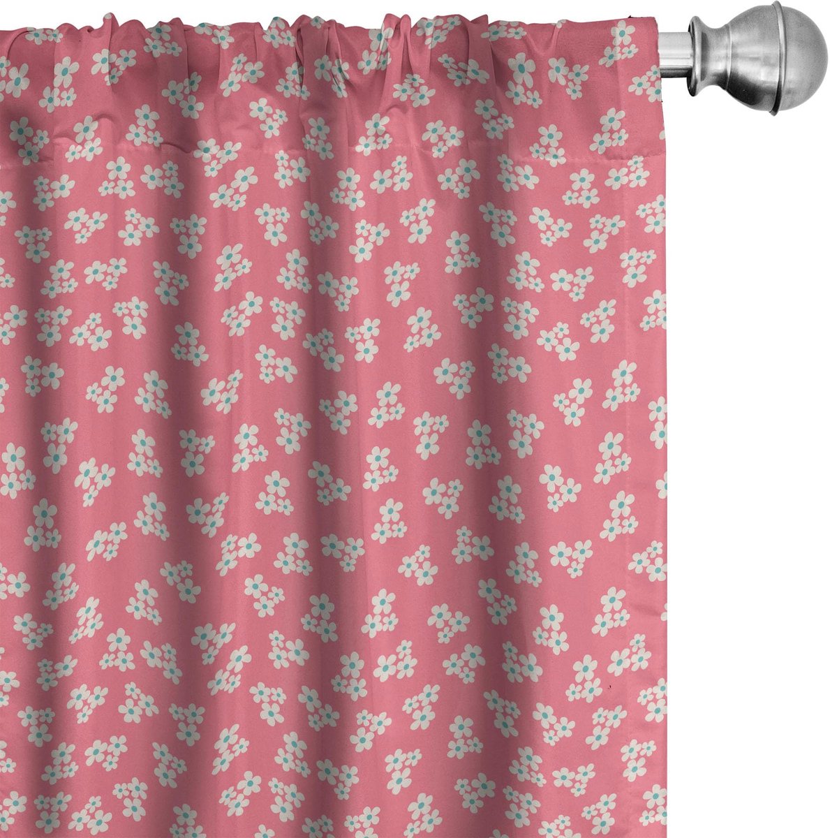 ABAKUHAUS Landhuisgordijnset 2x75x225 cm – microvezel, turkoois/roze/wit Teal