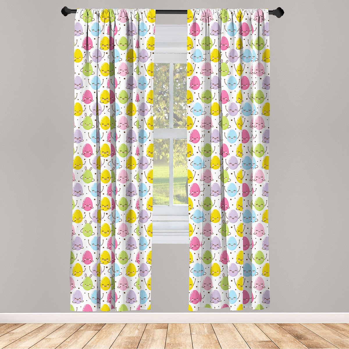 ABAKUHAUS Pasen gordijnset – microvezel – halfdonkerend – 2x75x175 cm