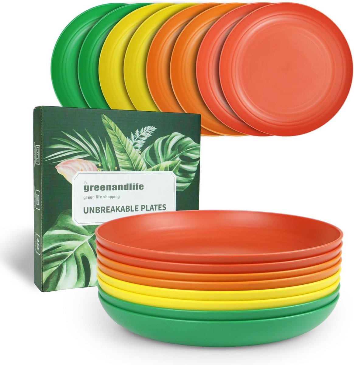 Stunq® 8 x 25 cm bordenset, onbreekbare borden, herbruikbare kinderborden, lichtgewicht plastic borden, campingborden, magnetron- en vaatwasmachinebestendig