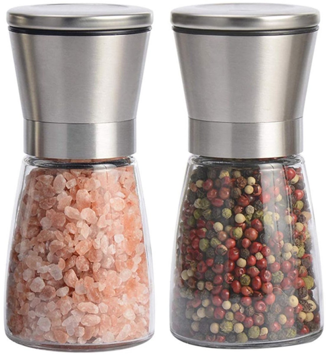 Zout- En Pepermolens – 2 Stuks – Glas En Roestvrij Staal – Keramische Maalkern – Voor Diverse Kruiden En Specerijen – Keuken Accessoire