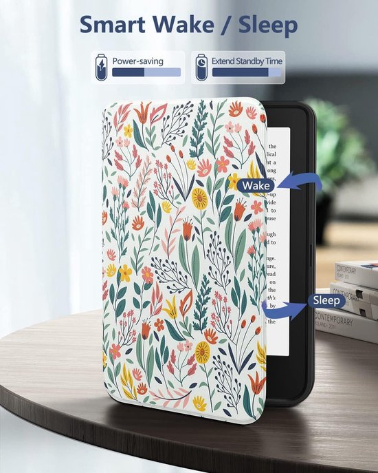 6 Inch Hoesje voor E-Reader met Automatische Slaapfunctie en Bloemenprint - Geschikt voor Kobo Clara BW/Clara Colour/Clara 2E van Merkloos — afbeelding 5