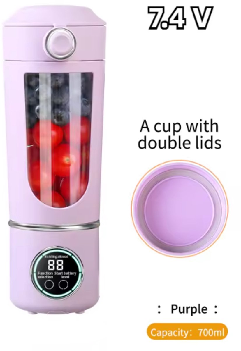 Draagbare sapcentrifuge/blender, grote capaciteit van 700 ml, duurzame stalen messen, 2-in-1 mengbeker, draagbare smoothiemaker/smoothiemaker - paars