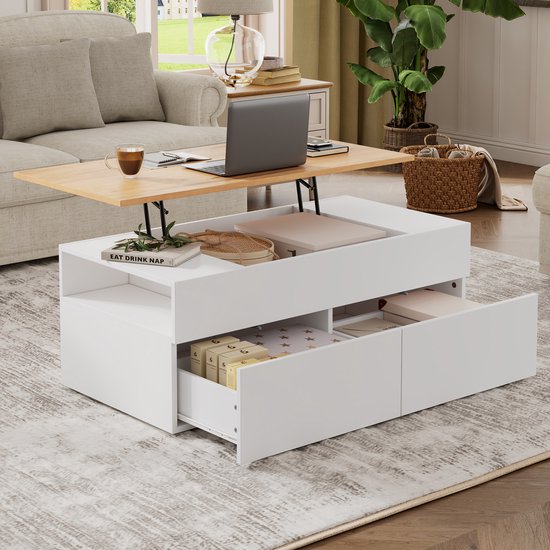 Wishdor Salontafel 100 X 50 X 40 Cm Van Spaanplaat Verstelbaar Blad wishdor-salontafel-100-x-50-x-40-cm-van-spaanplaat-verstelbaar-blad