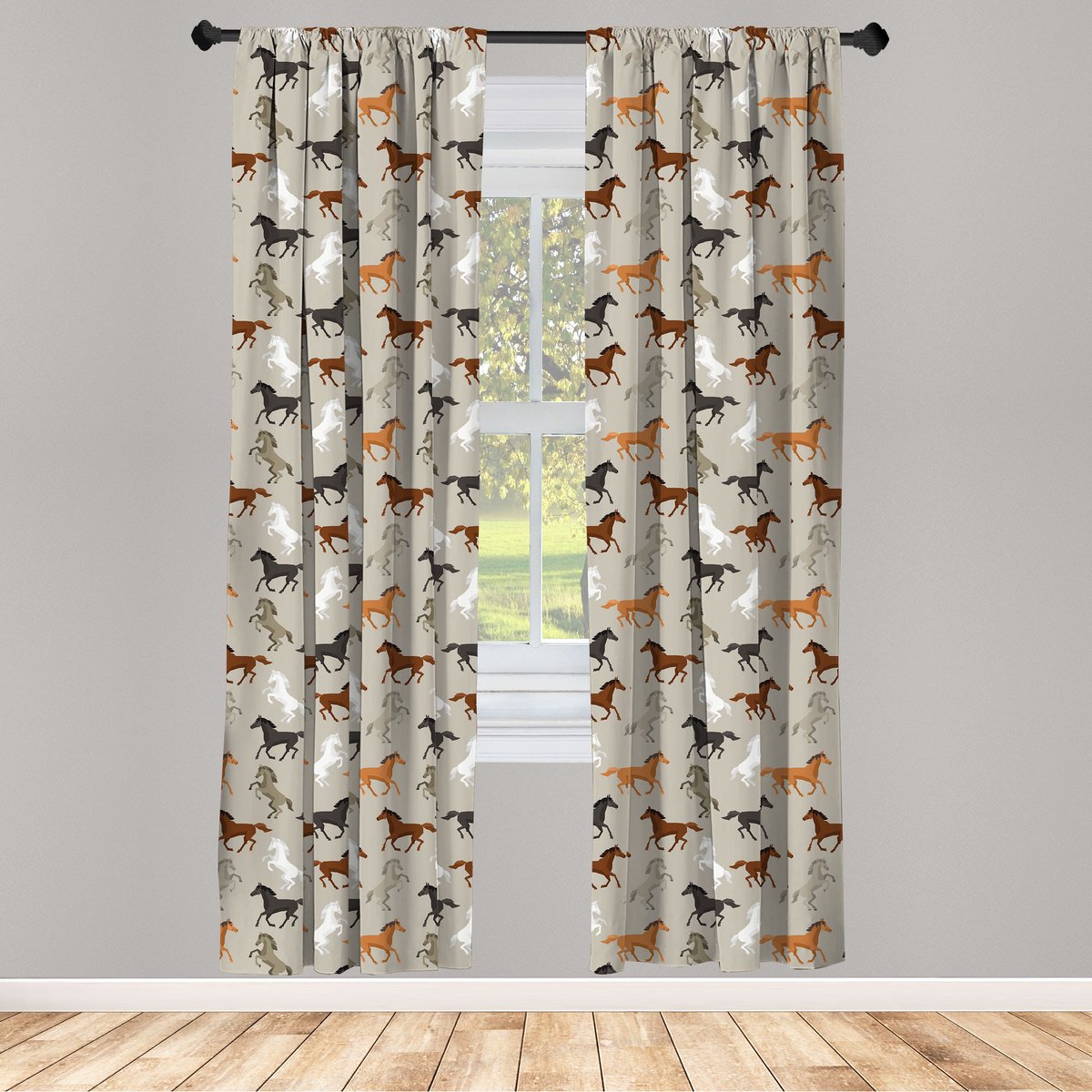 ABAKUHAUS Paarden Raamgordijnen – Hengstmotief – 2-delige 75x225 cm