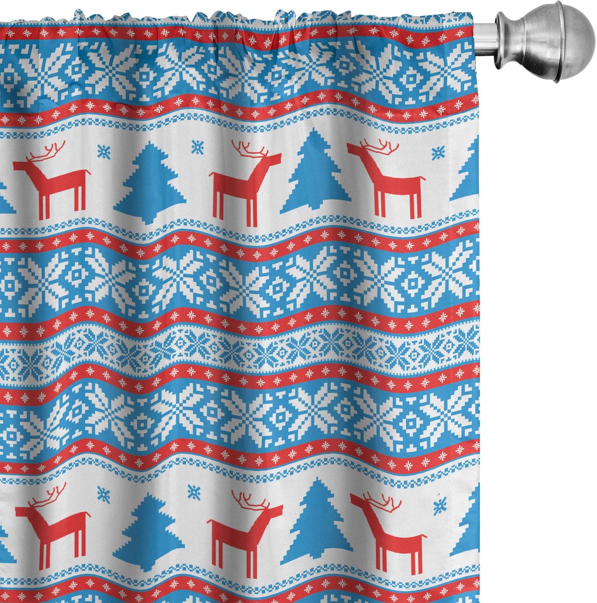 ABAKUHAUS Voorhang Geometrisch – 2x 75x245 cm – Microvezel – Blauw/Rood