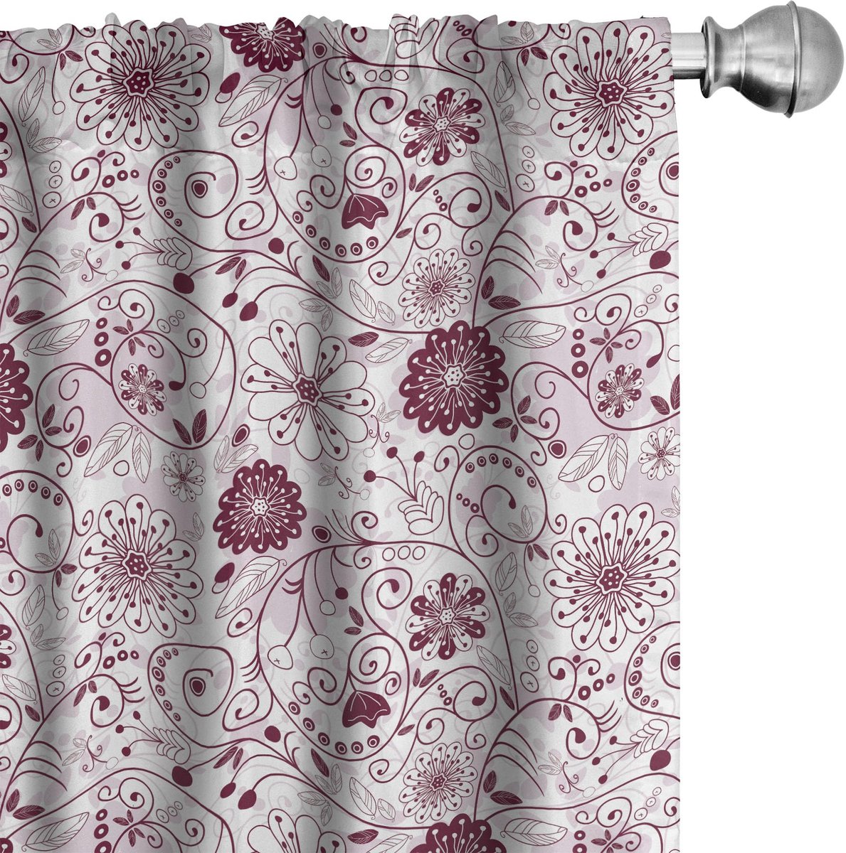 ABAKUHAUS Bloemen Voorhangen – 2x75x175 cm – microvezel – Halfdonker – Maroon Roze