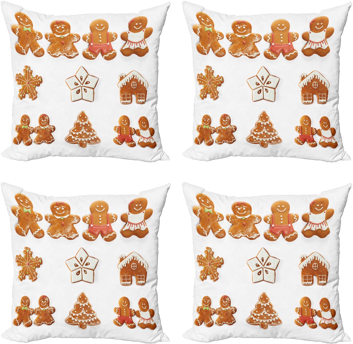 ABAKUHAUS Gemberkoekmannetje decoratiekussen – Kussenhoes 4-delig – Dubbelzijdig bedrukt – 50x50 cm – Lichtbruin/Wit Hellbruin