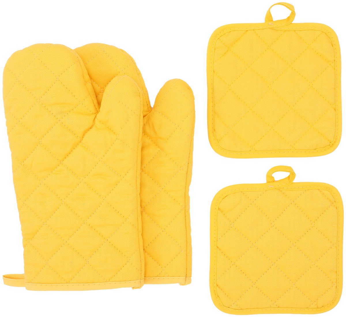 Hittebestendige handschoenen set van vier, hoge temperatuurbestendig, effen kleur - geel