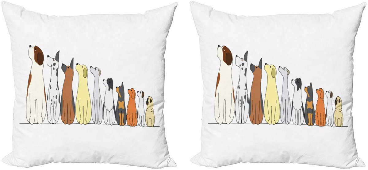 ABAKUHAUS Kussenhoes-Set – 2x40x40 cm – Hondenmotief – Dubbelzijdig bedrukt – Rits – Veelkleurig Mehrfarbig