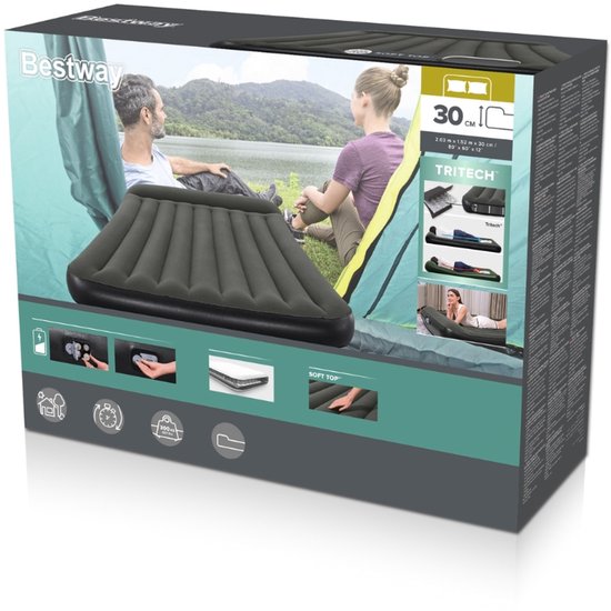 Bestway - Luchtbed - 2-Persoons - 152×203×30 cm - Groen - Met Ingebouwde Batterijpomp - 2-persoons Luchtbed - Luchtbed Camping - Luchtbed Buiten - Luchtbed Met Ingebouwde Pomp - Luchtbed Met Hoofdkussen van Merkloos — afbeelding 3