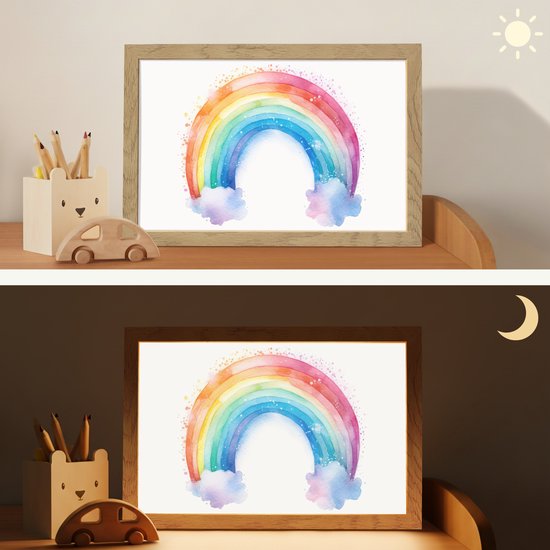 Nachtlampje 30x20 cm - Kinder lamp - Regenboog - Kinderen - Meisje - Tafellamp kinderkamer - Slaapkamer lamp - Bedlamp kinderen - Kinderlampje stopcontact - Wandlamp babykamer - Nachtlampjes van Merkloos — afbeelding 4
