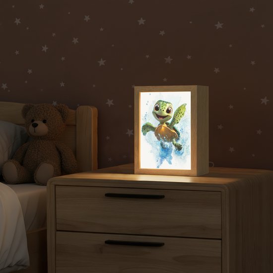 Nachtlampje 15x20 cm - Kinder lampje - Schildpad - Cartoon - Water - Groen - Tafellamp kinderkamer - Slaapkamer lamp - Bedlamp kinderen - Kinderlampje stopcontact - Wandlamp babykamer - Nachtlampjes van Merkloos — afbeelding 2