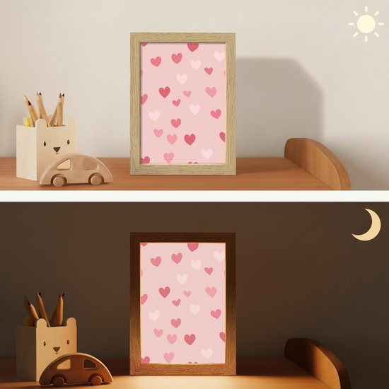 Nachtlampje 15x20 cm - Kinder lamp - Hartjes - Patroon - Roze - Tafellamp kinderkamer - Slaapkamer lamp - Bedlamp kinderen - Kinderlampje stopcontact - Wandlamp babykamer - Nachtlampjes van Merkloos — afbeelding 4